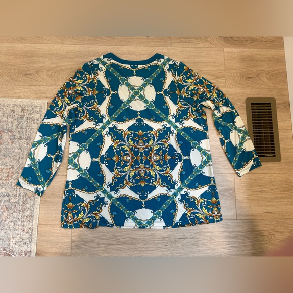 Susan Graver V Neck Shirt Blouse Plus 1X Stretch Geometric Womens CB95B - Picture 9 of 9